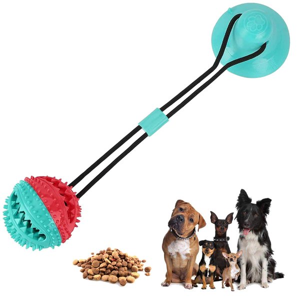 Guardians Dog Chew Toy with Suction Cup for Aggressive Chewers, Puppy Training Treats, Food Dispensing Ball, Pet Teeth Cleaning Rope Toys for Small Medium Dogs (Blue&Red)