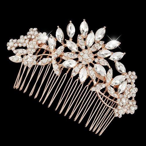 EVER FAITH Wedding Hair Comb Crystal Flower Snowflake Bridesmaids Bridal Hair Accessories Rose Gold-Tone