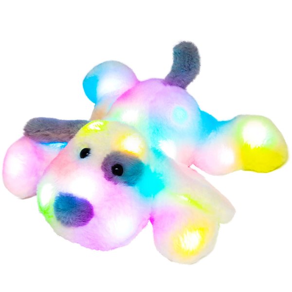Hopearl LED Plush Puppy Lighting Up Stuffed Animal Dog Floppy Pup Night Lights Glow in The Dark Birthday Festival for Kids Toddler Girls, White, 14''