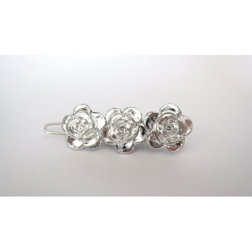 Generic Small shiny silver flower hair pin clip barrette for fine thin hair (Clip quantity: 2 clips)