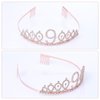 9th Birthday Sash and Tiara Set Rose Gold Birthday Sash Crown Birthday Party Favors Supplies for Girls Birthday Party