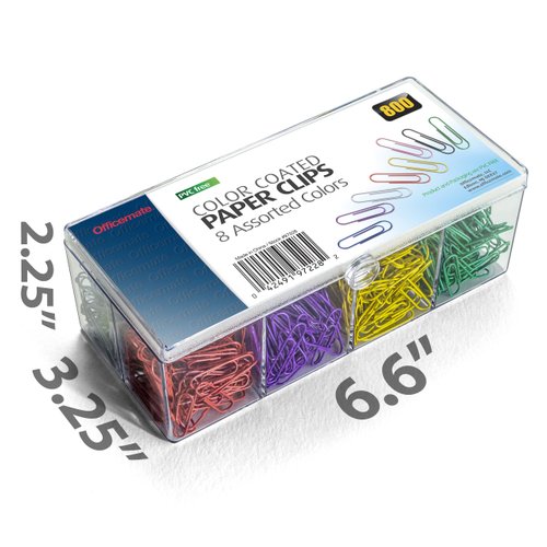 Officemate 97228 Plastic Coated Paper Clips, No. 2 Size, Assorted Colors, 800/Pack (OIC97228)
