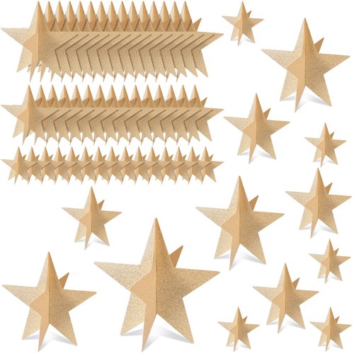 Sinload 45 Pcs Star Centerpieces for Tables 3D Movie Night Supplies Star Decorations Gold Movie Night Party Decorations 3 Sizes 8" 5" 3" Red Carpet Film Show Theme Birthday Party Table Decoration