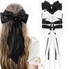 ANBALA Big Hair Bows for Women, 6 PCS Satin Ribbon Hair Bows Set, Tassel Bowknot Hair Clips with Long Tail, Cute Hair Barrettes Bowknot Tassel Bow Hair Clips for Girls (White and Black)