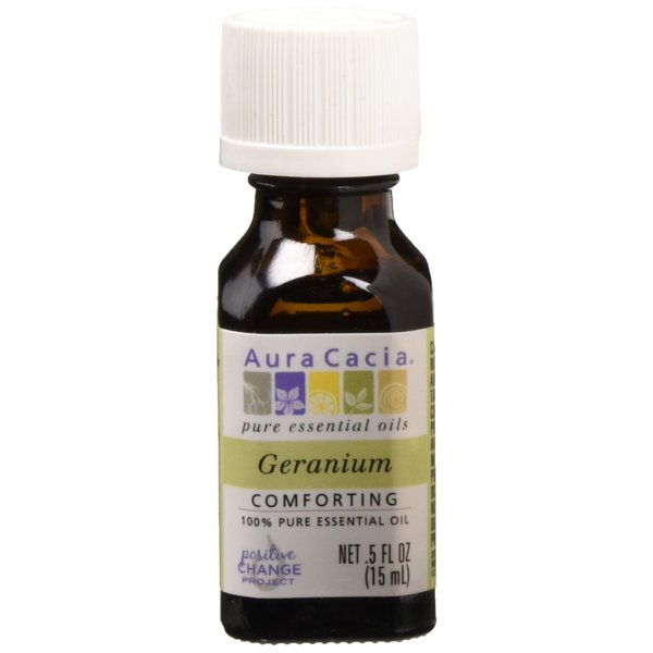 Aura Cacia 100% Pure Geranium Essential Oil | GC/MS Tested for Purity | 15 ml (0.5 fl. oz.) | Pelargonium graveolens