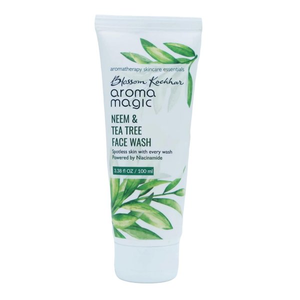 Aroma Magic Neem & Tea Tree Face Wash | 3.38 Fl Oz (100ml) | Natural Acne Facial Cleanser | for Men & Women | Hydrating Facewash for Oily & Sensitive Skin