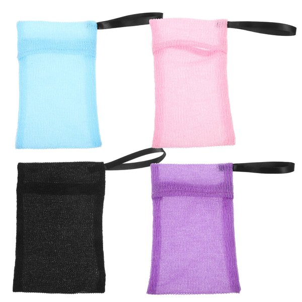 4Pcs Soap Bag Soap Pouch Saver with Drawstring Mesh Foaming Net Soap Sack Bags Soap Saver Pouch Net Bags Body Facial Cleaning Tool