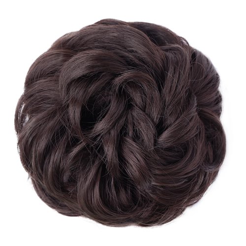 MORICA 1PCS Messy Hair Bun Hair Scrunchies Extension Curly Wavy Messy Synthetic Chignon for Women (1-6#(Dark Brown))