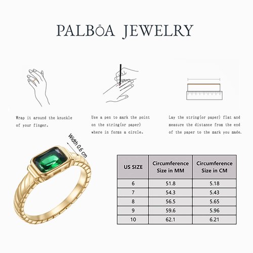 PALBOA Gold Emerald Rings Gold Rings for Women Dainty Green Rings Cut Emerald Gemstones CZ Non Tarnish Gold Rings 14K Gold Plated Rings for Women Band Size 8