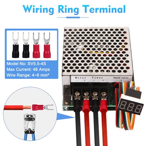 PWM DC Motor Speed Controller, DC 10-55V/60A, LED Display Stepless DC Motor Speed Controller with Adjustable Potentiometer and Forward-Brake-Reverse Switch