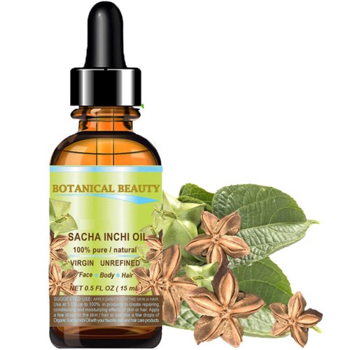 Botanical Beauty SACHA INCHI OIL 100% Pure Natural Undiluted Virgin Unrefined. 0.5 Fl.oz.- 15 ml. For Face, Skin, Hair, Lip and Nail Care.
