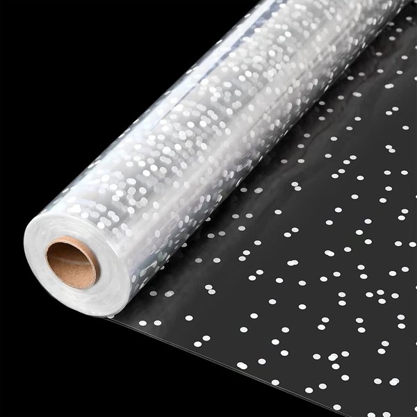 CMFYHM Clear Cellophane Roll(34" x 120’Ft) 3Mil Polka Dot Gift Wrap Roll for Gifts, Baskets, Flowers, Party Decorations