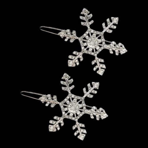Snowflake Head Piece Rhinestone Hair Clips Bobby Pins for Women Girls Silver Crystal Hair Barrettes for Bride Wedding Bridal Hair Accessories 2pcs