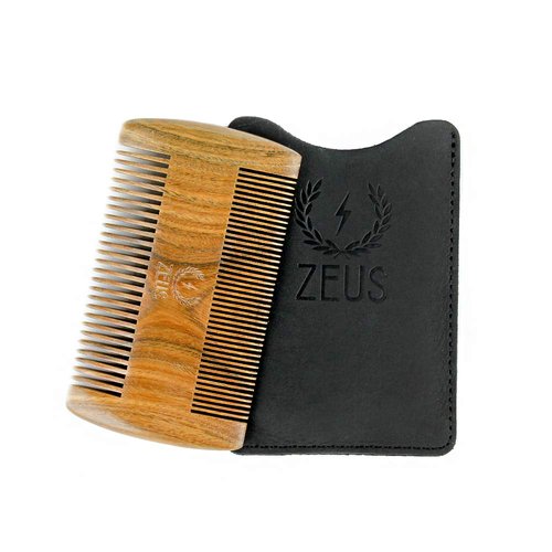 ZEUS Double-Sided Sandalwood Comb with Leather Sheath, Wooden Sandalwood Beard & Mustache Comb, Everyday Travel Comb – R31