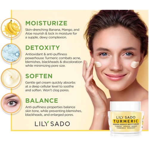 LILY SADO Turmeric Banana Mango Face Moisturizer - Luscious Creamy Nutrient-Rich Natural Daily Facial Cream w Chamomile & Rosemary - Vegan Anti-Aging Lotion For Wrinkles & Fine Lines