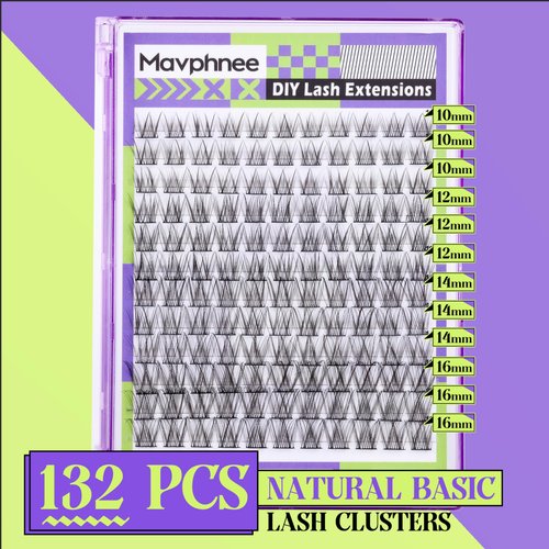 Mavphnee Natural Lash Clusters Wispy Eyelash Extensions C Curl Lash Extension10-16MM Eyelash Clusters 132 Pcs Lash Individuals DIY at Home