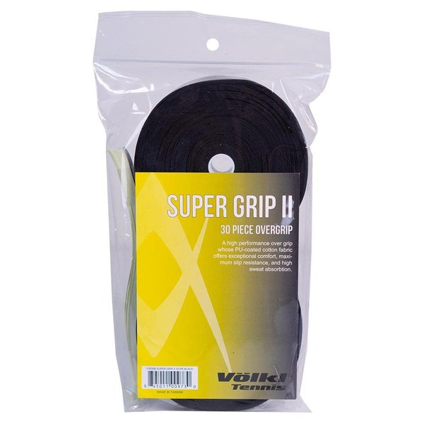 Volkl Super Grip II | Cotton | Overgrip | High Performance Tennis Grip (Black, 30 Pack)