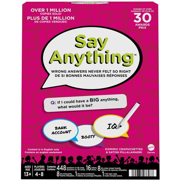 Mattel Games Say Anything Board Game for Adults & Teens, Party Game with Question Cards, Markers, Boards & Tokens for 4-8 Players