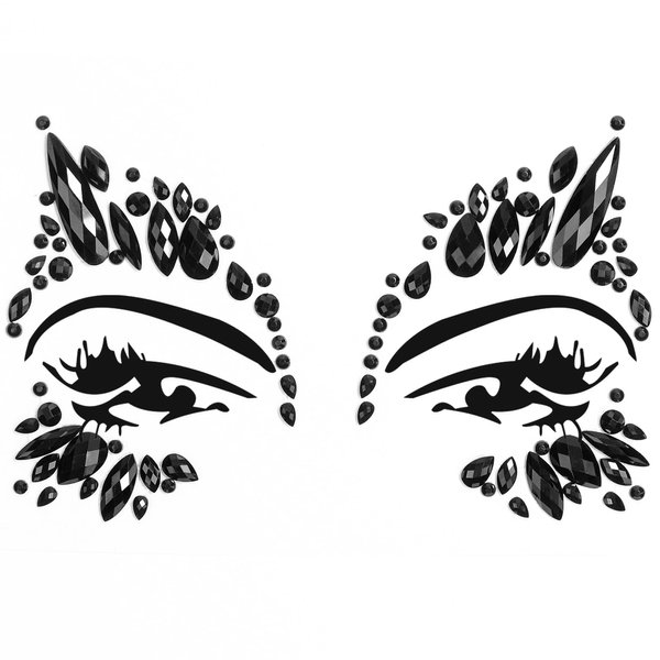 U-Goforst Face Gems Stick On - Black Face Jewels Stick On Halloween Makeup, Halloween Costumes for Women, Self Adhesive Glue Face Rhinestone Stickers Festival Cosplay Dress Up Face Jewelry Accessories
