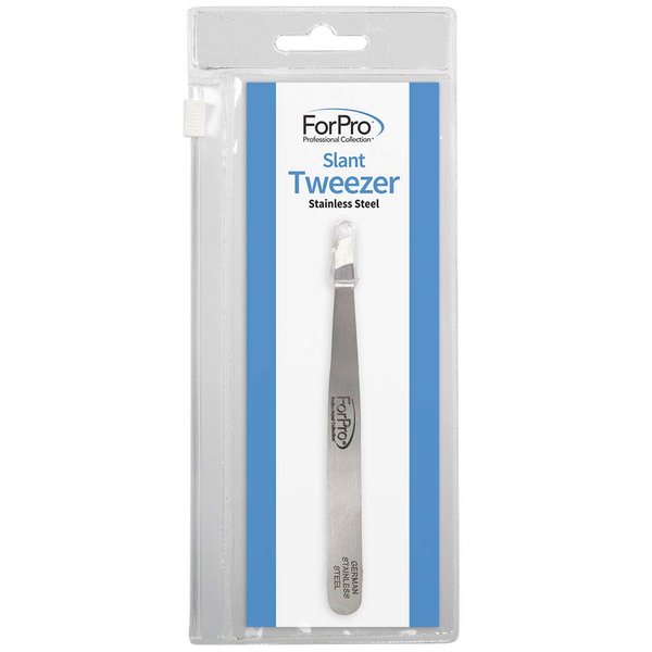 ForPro Slant Tweezer, Stainless Steel Precision Facial Hair and Eyebrow Tweezer, Non-Slip Grip, 4”