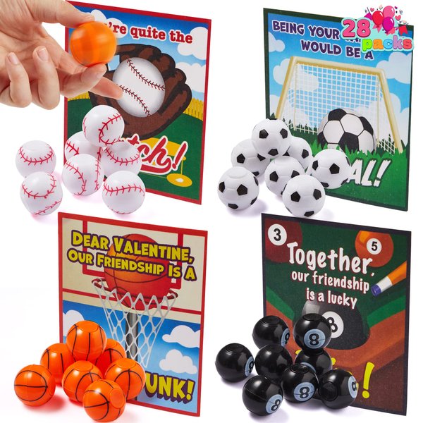 JOYIN 28 Packs Valentine's Day Mini Sport Fidget Spinner Balls with Gift Cards for Valentine's Party Favors,Valentine's Classroom Exchange Gift Cards,Fidget Spinner Soccer Balls for Kids Prizes