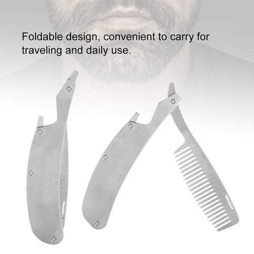 Stainless Steel Beard Comb, Folding Metal Pocket Comb Folding Pocket Moustache Shaping Comb for Men