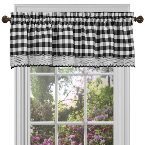 Buffalo Check Valance Window Curtains - 58 Inch Width, 14 Inch Length - Black & White Plaid - Light Filtering Farmhouse Country Drapes for Bedroom Living & Dining Room by Achim Home Decor