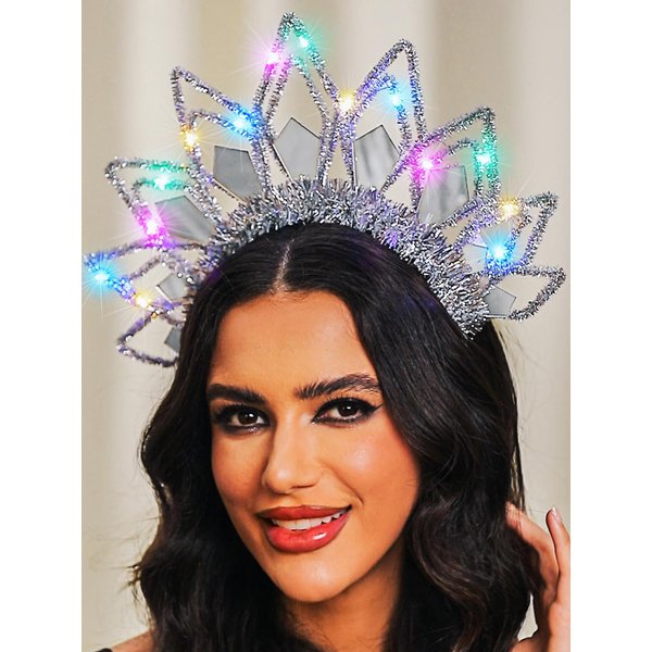 GENBREE Light Up Headband Silver Glow Disco Headbands Party Costume Hair Accessories for Women and Girls