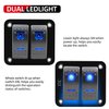 FXC Rocker Switch Aluminum Panel 2 Gang Toggle Switches Dash 5 Pin ON/Off 2 LED Backlit for Boat Car Marine Blue