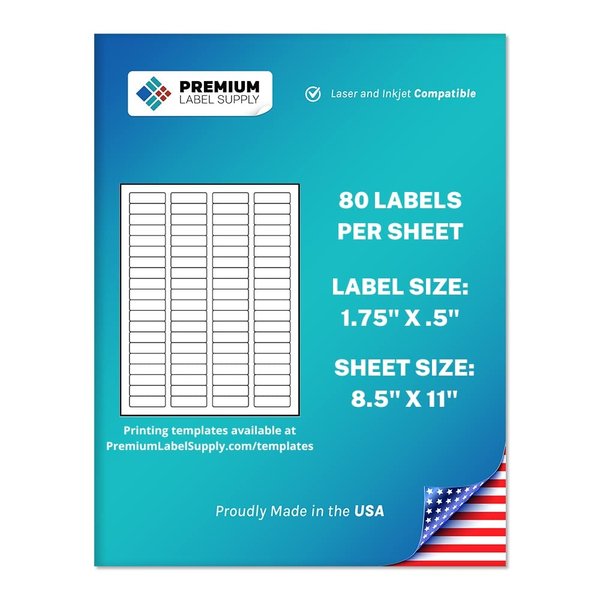 Premium Label Supply White Sticker Return Address Labels – 1.75” x .5" – Laser/Inkjet Compatible – (80 Labels/Sheet), 25 Sheets – 2000 Total Adhesive Labels