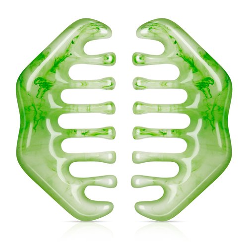 Geiserailie 2 Pieces Jade Combs Massage Stone Hair Comb Guasha Scraping Scalp Comb Facial Massage Tool Multifunctional Handheld Head Tools for Valentine's Day Mother's Day Gift(Elegant Style)