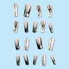 IMSOHOT Press on Nails Long Square Shape Fake Nails Full Cover Y2K Black White Acrylic False Nails with Bling Metal Charms Designs Glossy Glue on Nails French Nail Tips for Women and Girls 24Pcs