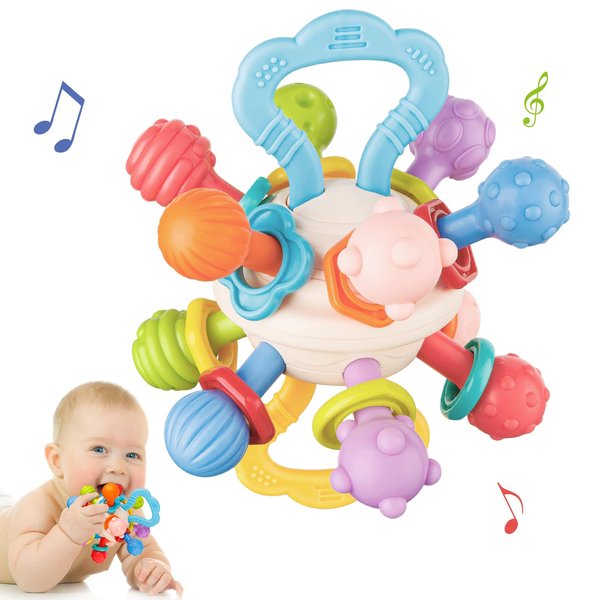Aprilwolf Baby Sensory Teething Toys 0-6 6-12 Months, Teething Relief Ball for Infants, Gifts for Newborn Boys Girls 0 3 6 9 12 Months 1 Year Old | Baby Stocking Stuffers Rattle Chew Toys