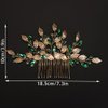 Teyglen Boho Gold Leaf Wedding Hair Comb Emerald Green Crystal Hair Comb Bridal Rhinestone Headpiece Hair Piece Hair Accessories for Women