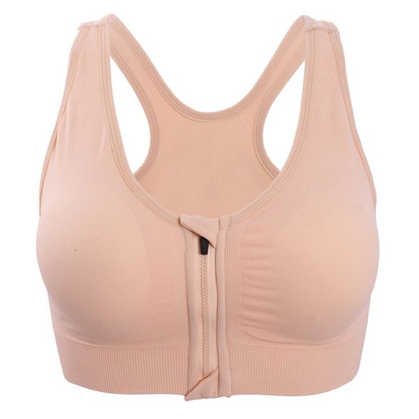 ohlyah Women's Zipper Front Closure Sports Bra Racerback Yoga Bras Nude L