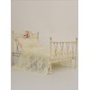 Funky Mini House 1:12 Scale Miniature Beige Iron Bed with Lace Bedding, Handmade Vintage Dollhouse Furniture BJD Ob11 Accessories