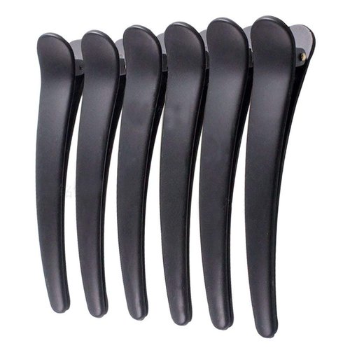 12PCS Matte Black Plastic Metal Alligator Hair Clips Professional Hairdressing Salon Hair Barrettes Duck Bill Teeth Non Slip Clips for Hair Styling and Sectioning (Length - 4.7in)