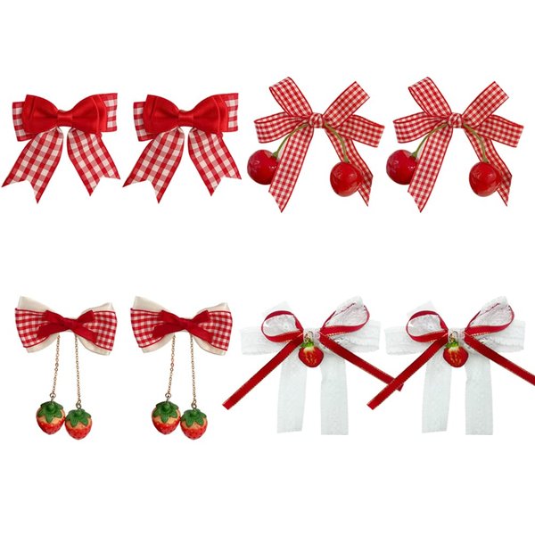 8 Pcs Cherry Strawberry Bow Hair Clip Cute Bow Alligator Clips Red Bow for Girls Hair Flower Barrettes Hair Bow Clips Hair Decoration Chirmas Hair Accessories for Teen Girls Women
