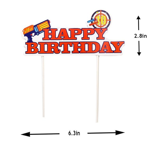 Happy Birthday Cake Topper - Nerf Theme Gun Picks Target Cake Decoration for Kids Boys Game Party Supplies