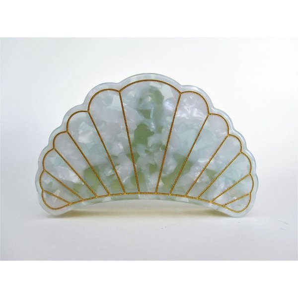 Generic Blue marbled seashell acrylic and metal hair claw clip (Length: 2.5), 1 Count (Pack of 1)