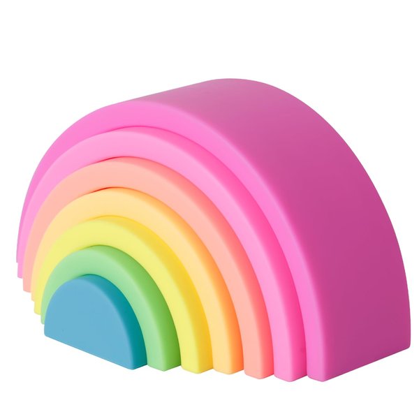 BESSENTIALS Silicone Stacking Rainbow,Silicone Baby Stacking Toys, STEM Toys, Stacking Toy & Teething Toys, 7 Pacs Educational Baby Toys, Rainbow Stacker for Kids and Babies.(Pink)