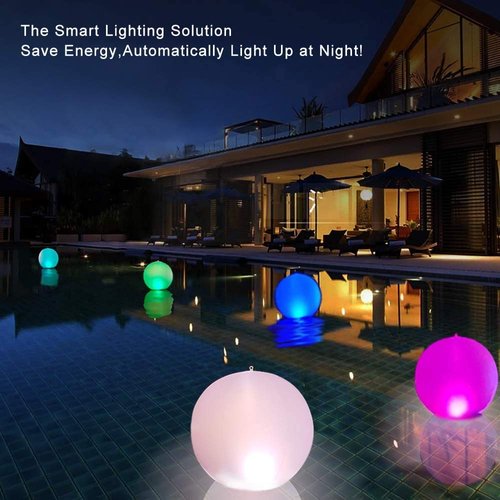 Floating Pool Lights Inflatable Waterproof IP68 Solar Glow Globe,14” Outdoor Pool Ball Lamp 4 Color Changing LED Night Light, Party Decor for Swimming Pool,Beach,Garden,Backyard,Lawn,Pathway - 2 PCS