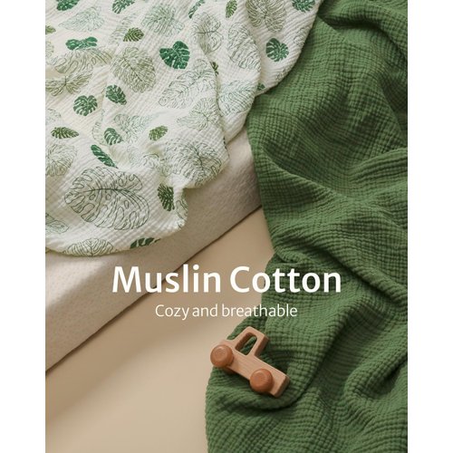 Muslin Changing Pad Cover for Baby Girls Boys, Cotton Natural Comfort Diaper Change Table Pad Covers, Ultra Soft Breathable Boho Changing Pad Sheets, 2Pack (Monstera Leaves&Dark Green)