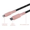 Cordinate USB-C to Lightning Cable, 6 Ft, Braided Cord, Fast Charge, Compatible with iPhone 13/12/11/Pro/Pro Max/Mini, iPad Pro, AirPod Pro, Blush/Charcoal, 58650