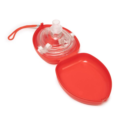 Primacare RS-6845-5 Pack of 5 Single Valve CPR Rescue Mask in Red Hard Case, Adult/Child Pocket Resuscitator with Elastic Strap, Air Cushioned Edges, 6.5x4.8x1.6 inches