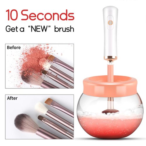 DOTSOG Makeup Brush Cleaner,Electric Makeup Brush Cleaner Machine with 8 Rubber Collars,Deep Cosmetic Automatic Brush Spinner for all brushes,Wash and Dry in Seconds, with 50ml Makeup Brush Cleanser