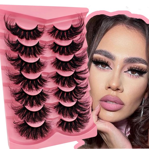 Cat-Eye Lashes Flu-ffy Mink Lashes 20mm Fox Eye Long False Eyelashes 3D Volume Curly Dramatic Fake Eyelashes Thick Full Lashes 7 Pairs Pack(TF29)