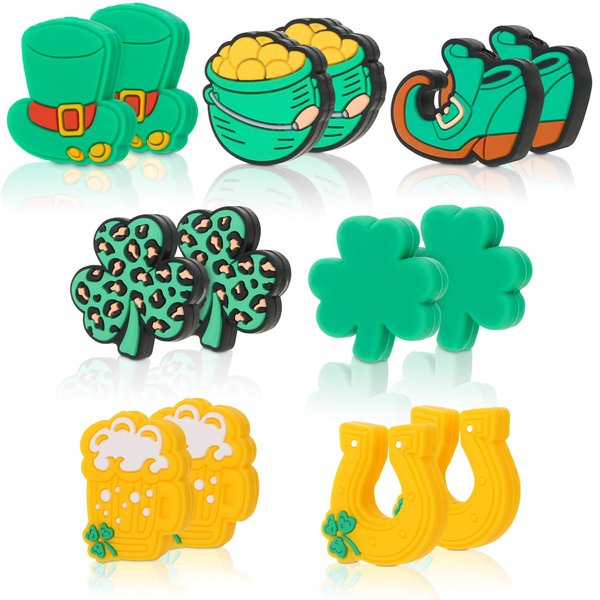 WOZADU 14 PCS Silicone Focal Beads for Pens Characters Assorted Shaped Silicone Focal Beads for Keychain Making Silicone Beads Bulk for Jewelry Making Bracelet Necklace Handmade Crafts (St. Patrick)