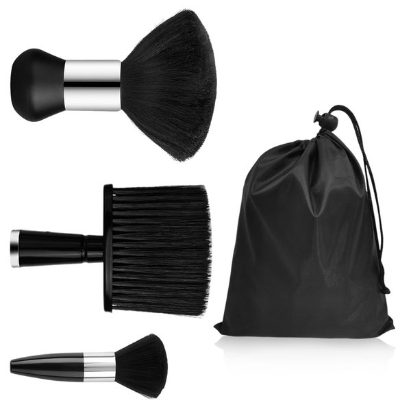 3Pcs Black Neck Dust Brush with Storage bag,Matte Handle Soft Bristled Hair Brush with Bullet Brush & Hair Dye Brush Barber Duster Suitable for Barber Store Hair Salon Essential tools