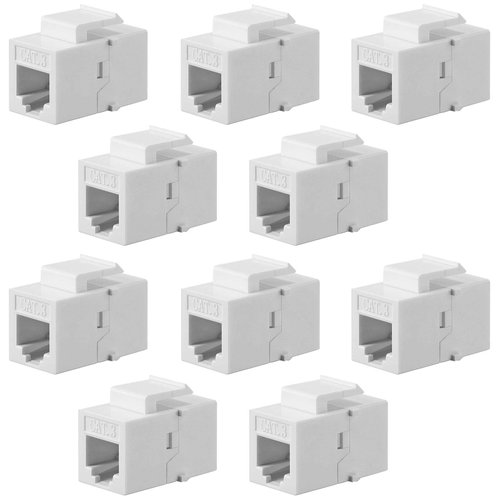 10 Pieces CAT3 Telephone RJ11 6P4C Jack Phone Line Connector Coupler Phone Female to Female Telephone Jack Coupler (White)